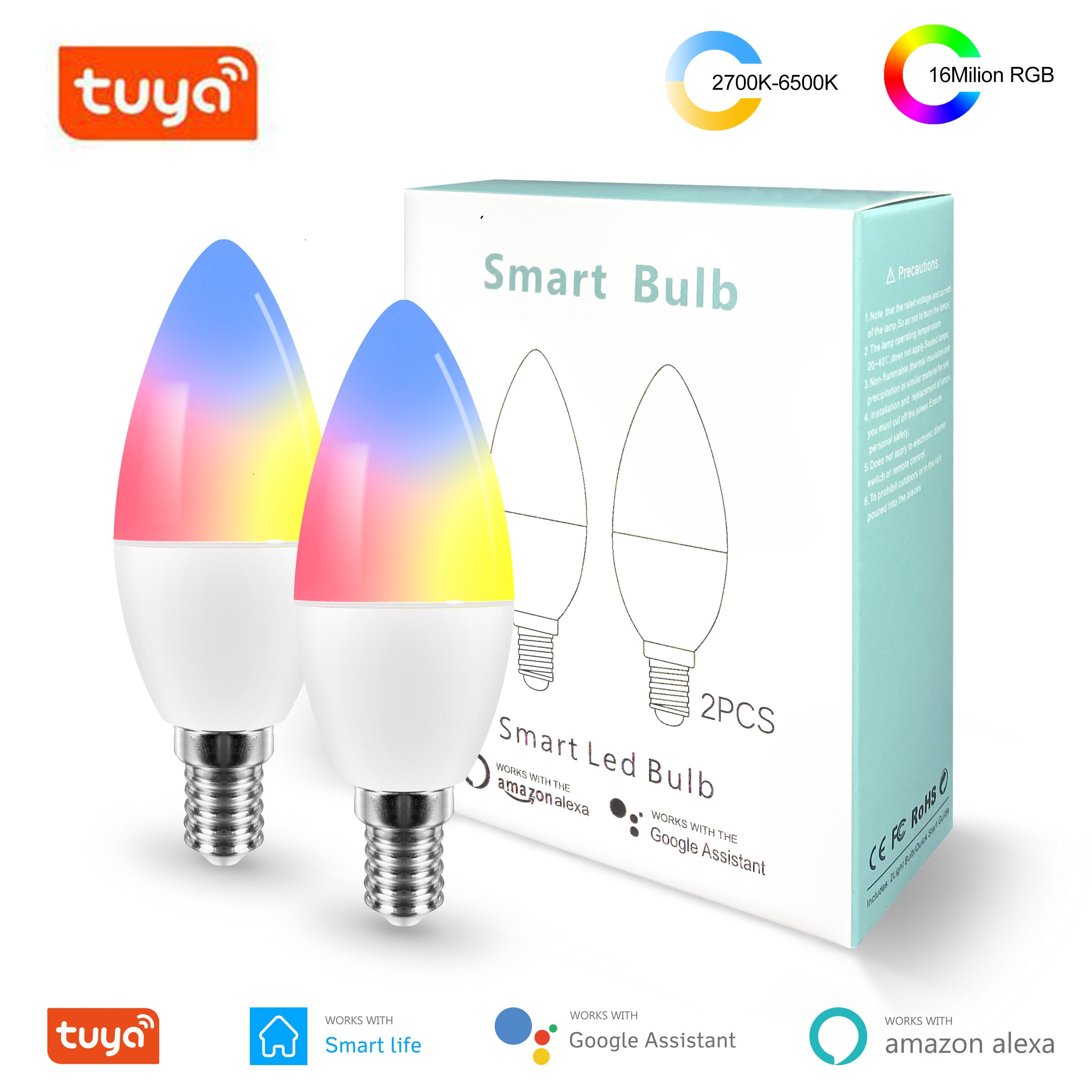 Tuya-Ʈ Wifi LED , E14 RGB + W + C  ..